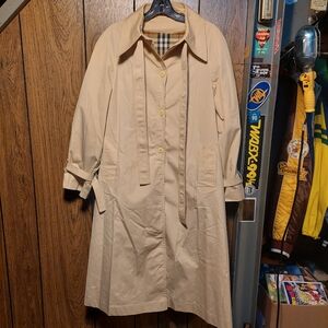 Beige Trench Coat with Belt Womans Vintage Sears Size 14 Nova Check Liner